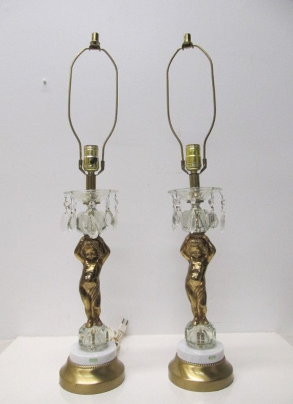 Pair Vintage Italian Cherub Table Lamps Vintage Gilt Cherub Figure Table Lamp