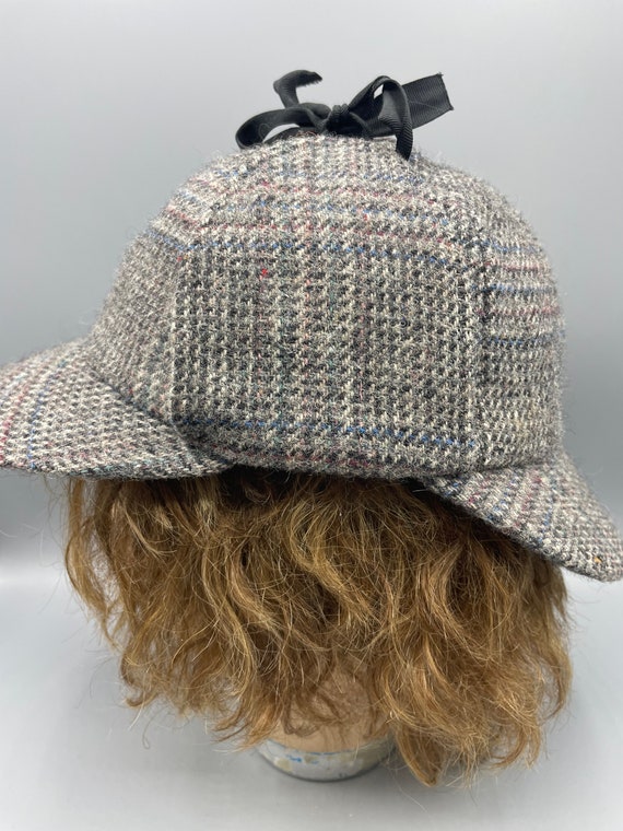 Vintage Sherlock Holmes Tweed Hat Double Brimmed … - image 3