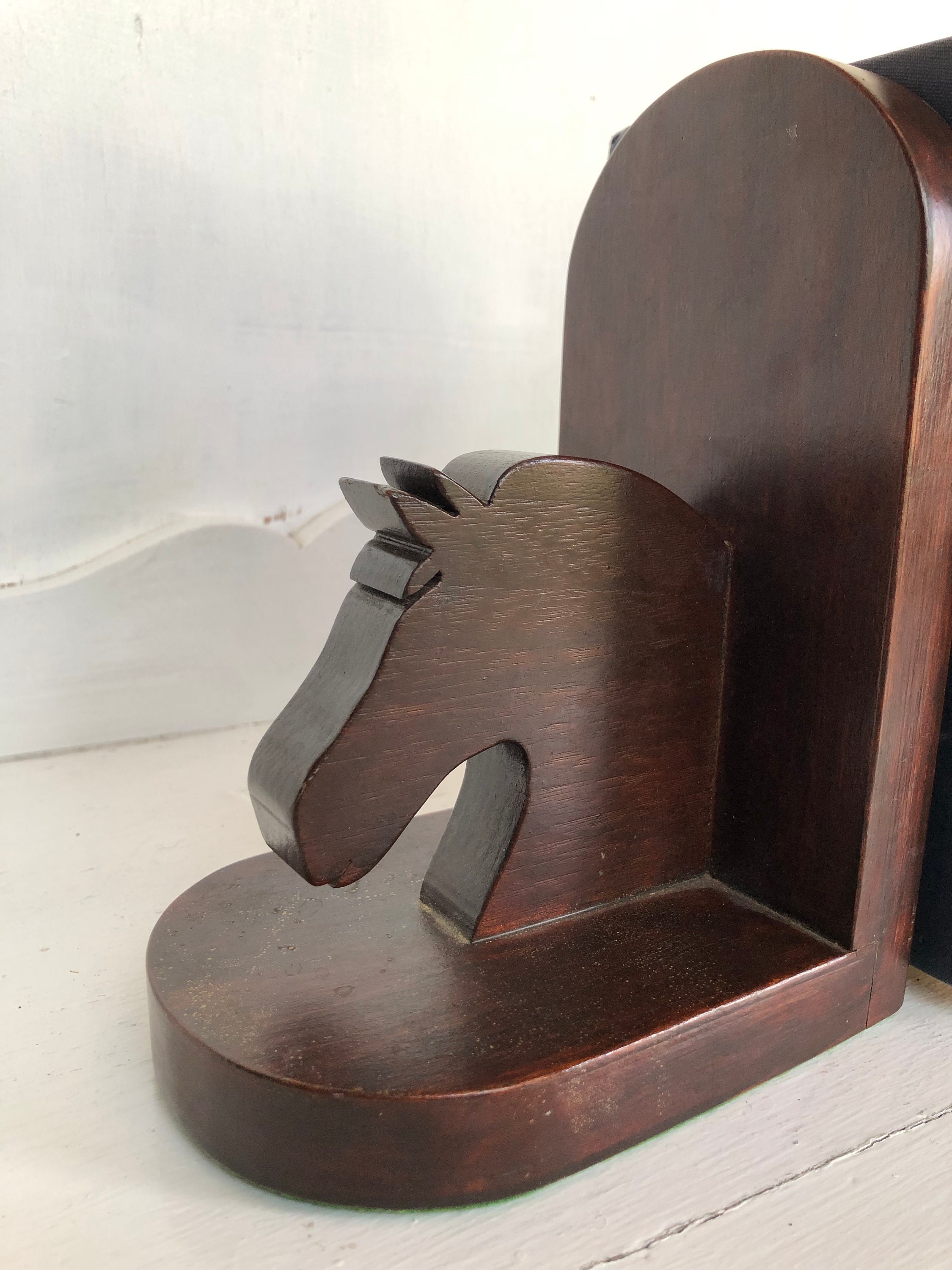 Vintage Horse Bookends Carved Wood Book Ends Horse Head Etsy