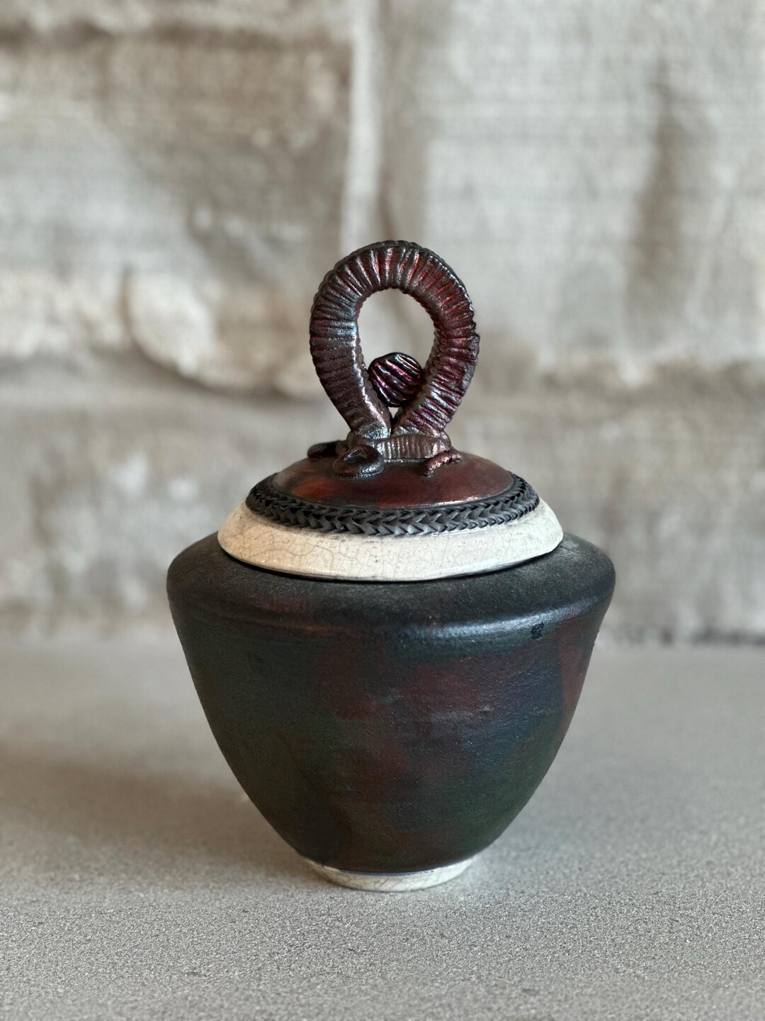 Brown Raku Art Pottery Iridescent Lidded Jar/vessel Urn - Etsy