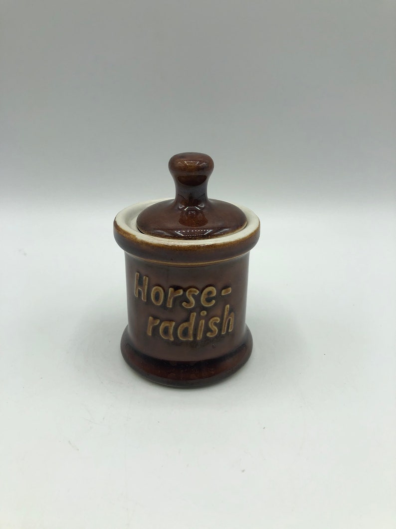 Vintage Lidded Cruded Horseradish Jar Built In Spoon Brown Etsy