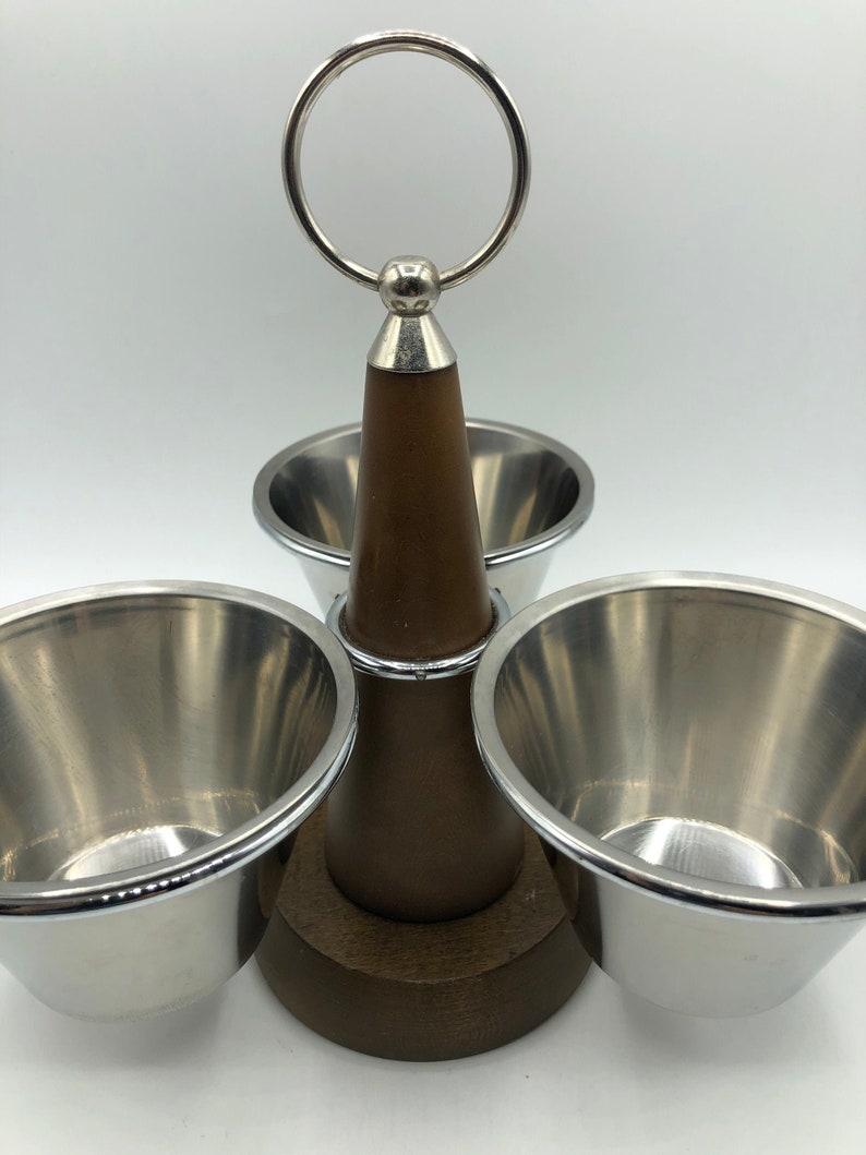 Vintage Teak and Stainless Condiment Caddy Lazy Susan Tidbit Etsy