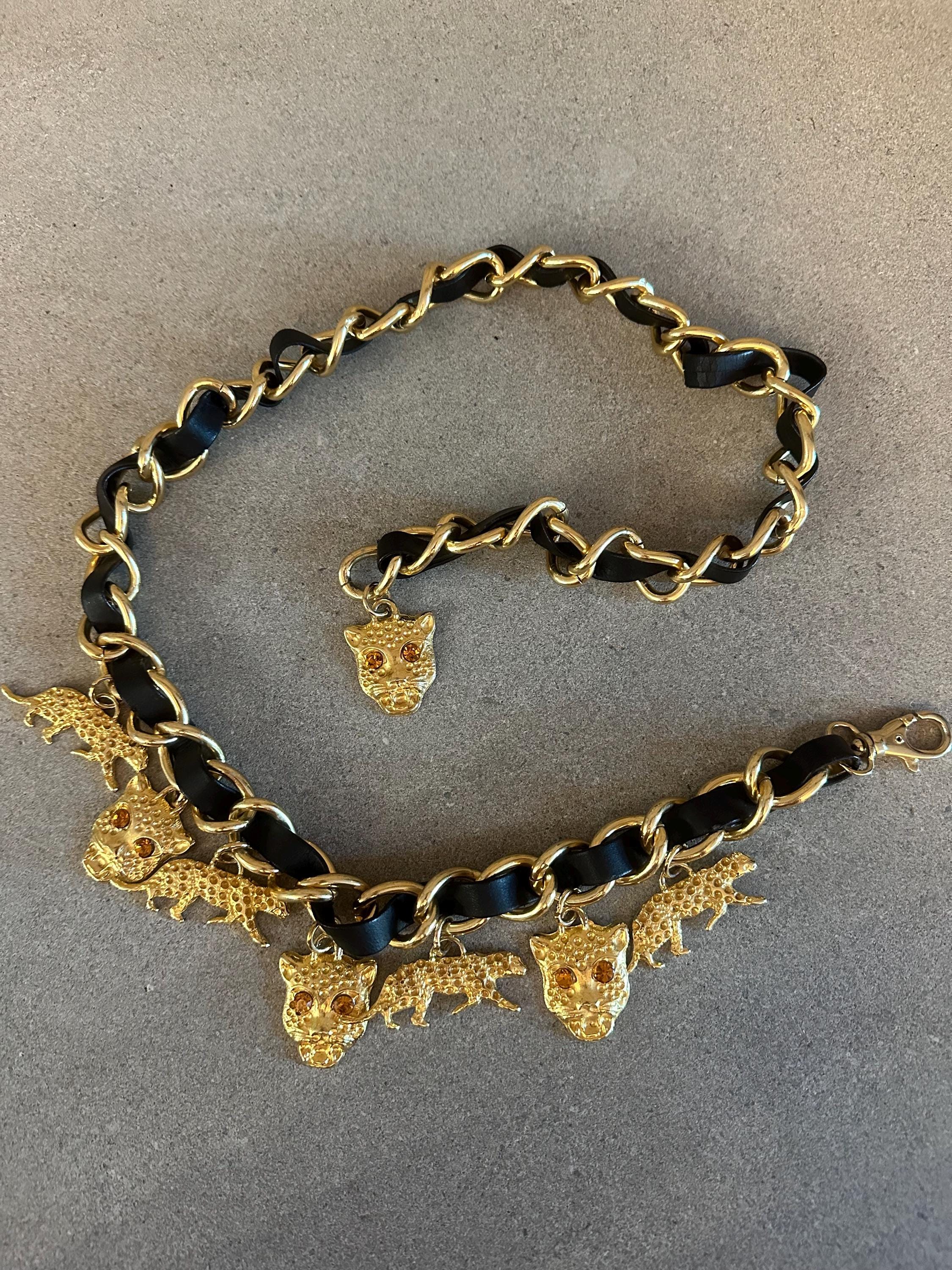 Vintage 1980s Safari Animal Charm Belt Two Tone Gold Silver 40in Korea Animal Chain Belt - Etsy main image 2
