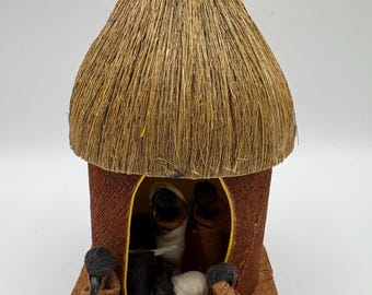 Vintage Coconut Nativity Scene, Made in Uganda Christmas Manger Creche Set