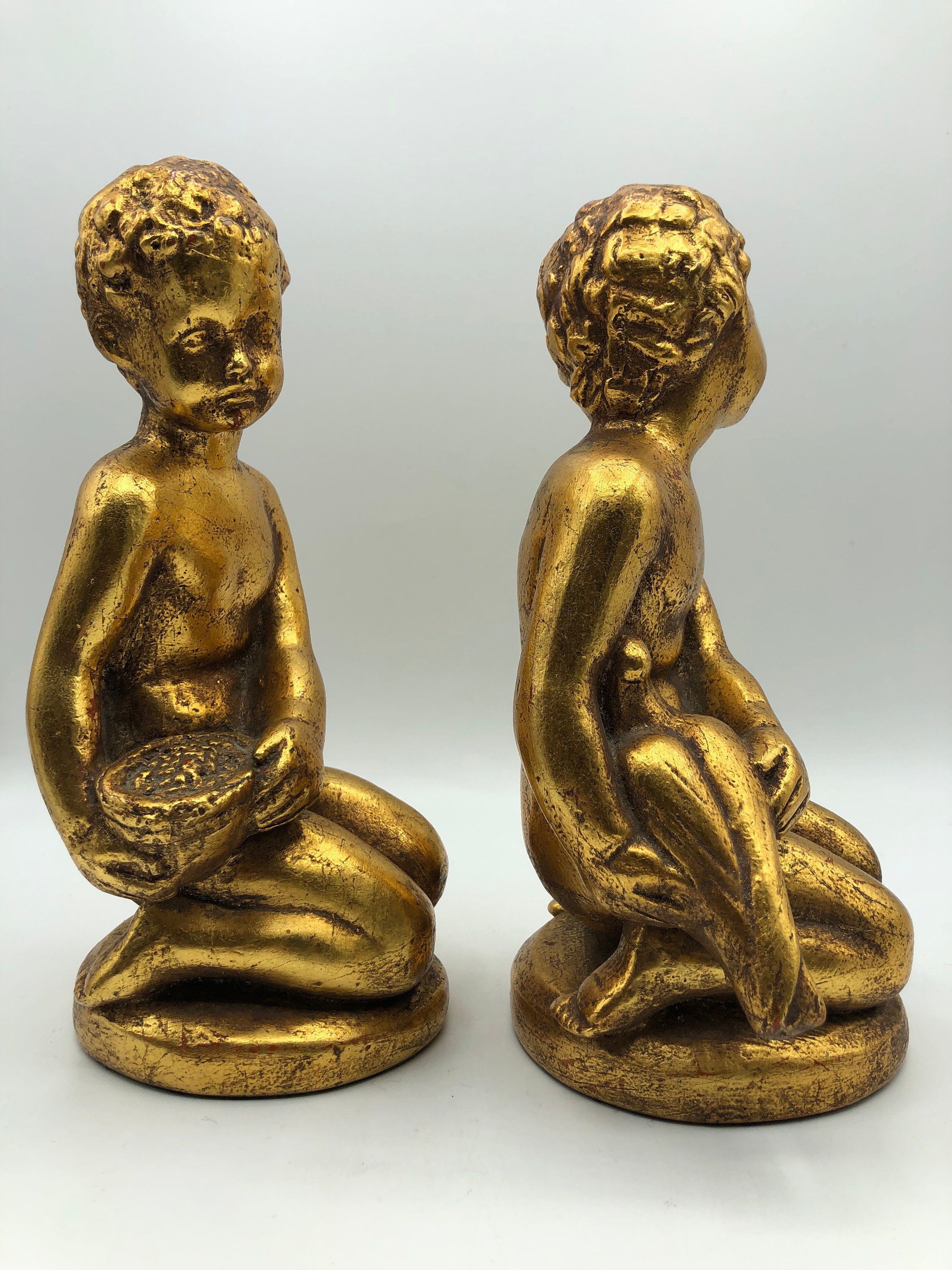 Pair of Gold Child Statues Vintage World Art Figurines Etsy