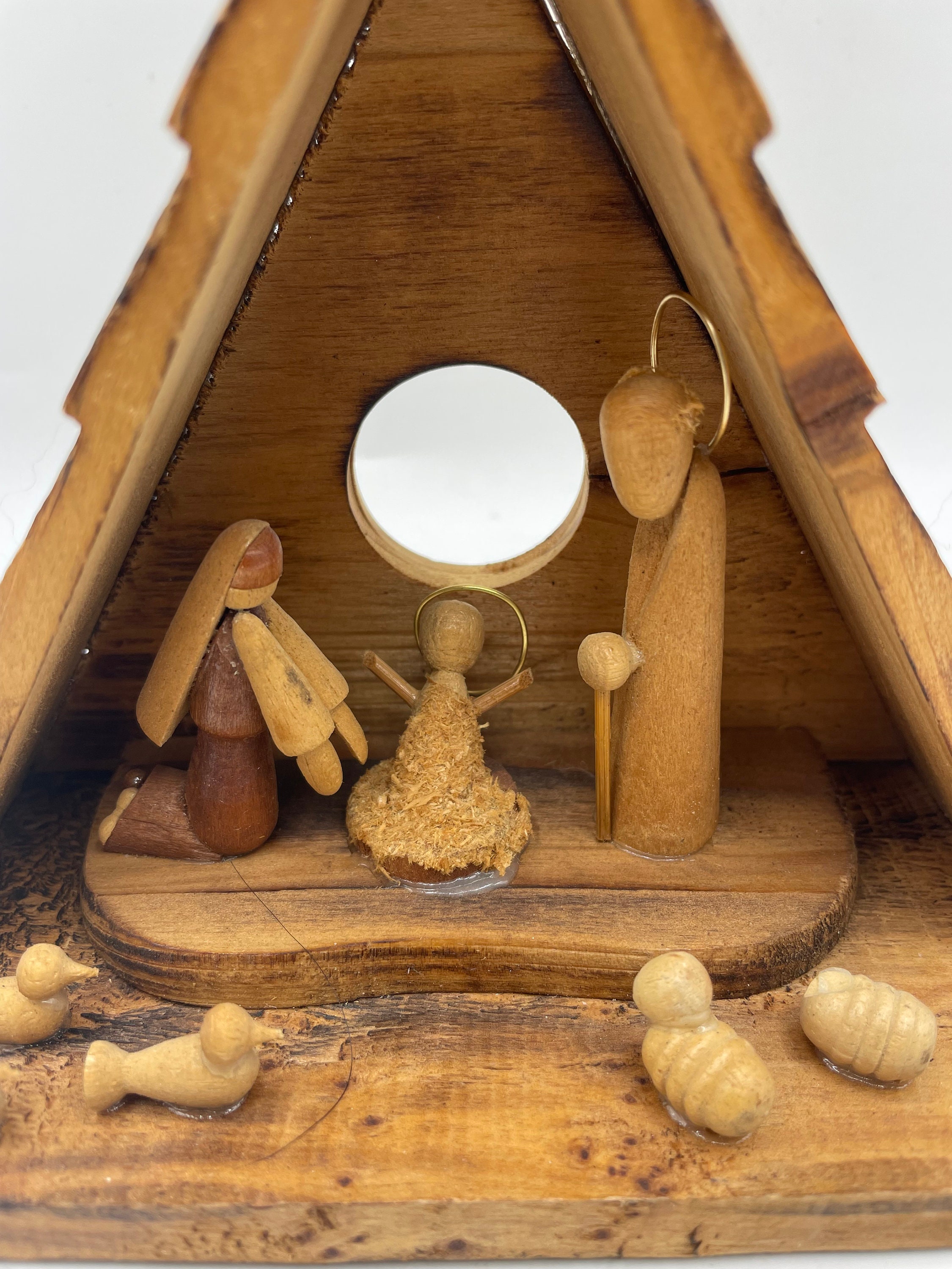 Vintage Wood Nativity Set Carved Manger Scene Wooden Christmas | Etsy