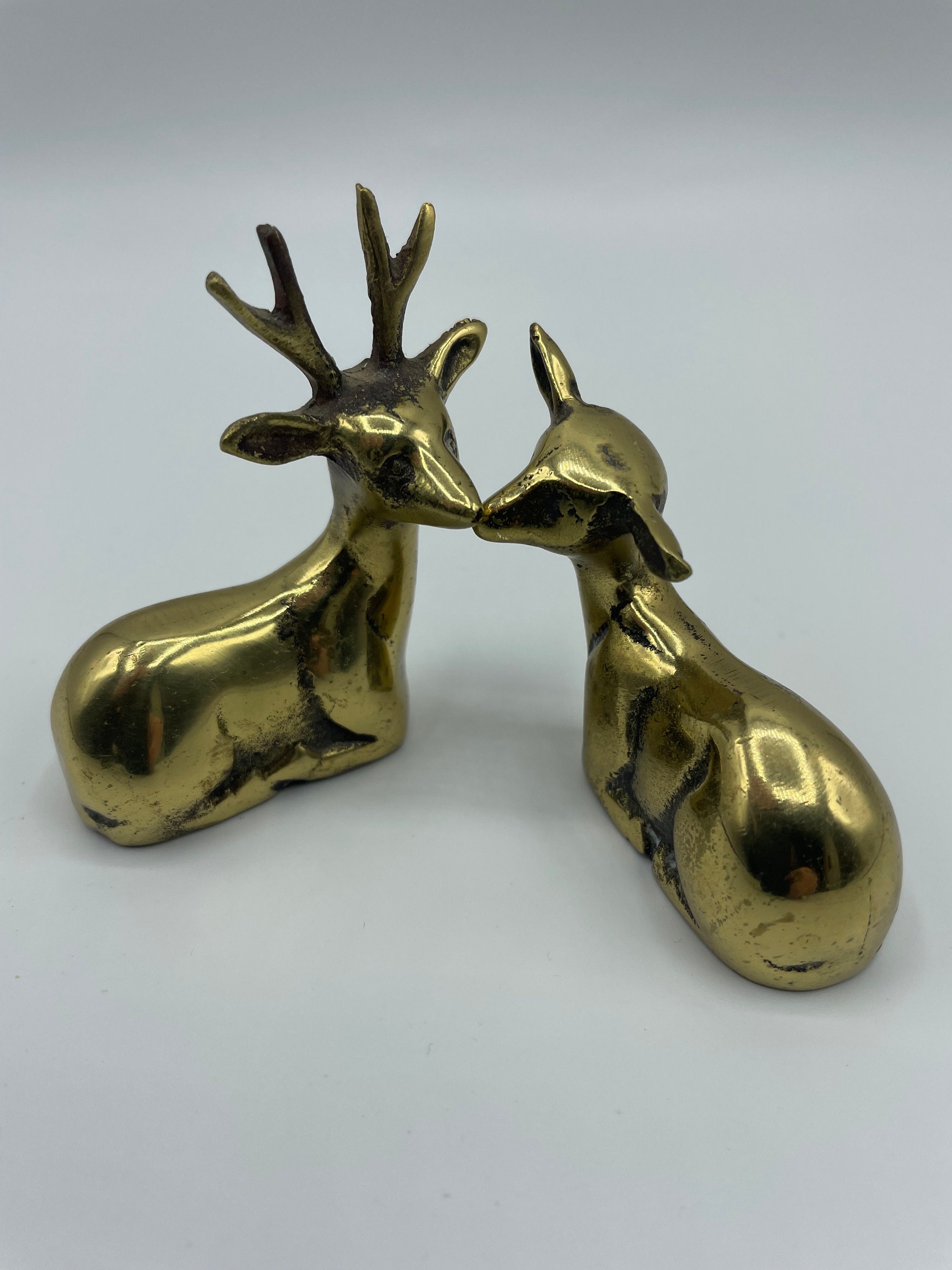 Vintage Brass Deer Set of 2 Figurines Christmas Reindeer Statues