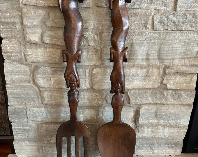 Large Wooden Spoon and Fork Carved Wood Spoon Set Giant Spoon and Fork