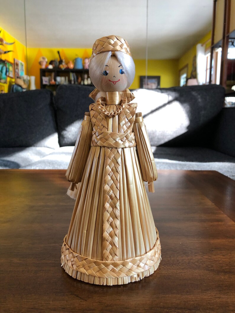 Russian Straw Art Doll Handmade Girl Figure Gold Dress Long Etsy