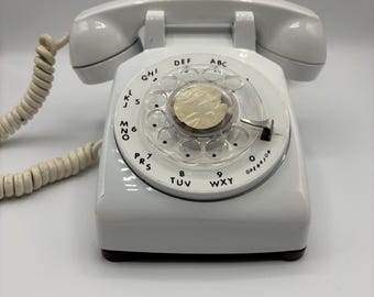 Vintage Rotary Dial Phone: Mid Century White Finger Dial Telephone