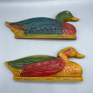 Pair Chalkware Ducks Vintage Ceramic Set of Two Rustic Duck Wall Decor Plaster Retro Ranch Cabin Hunting Mancave Art Duck Hunter Gift