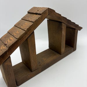 Vintage Nativity Manger Creche Wood Christmas Nativity Scene Barn Vintage Religious Baby Jesus Rustic Wooden Stable Manger Set Display
