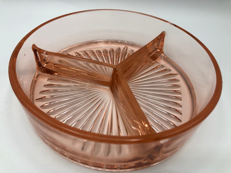 Pink Depression Glass Divided Candy Dish Serving Bowl Anchor Etsy