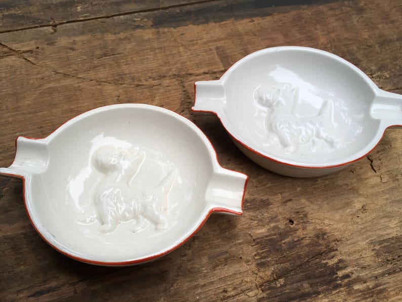 Pair of Scotty Dog Vintage Ashtrays Scottish Terrier White Etsy