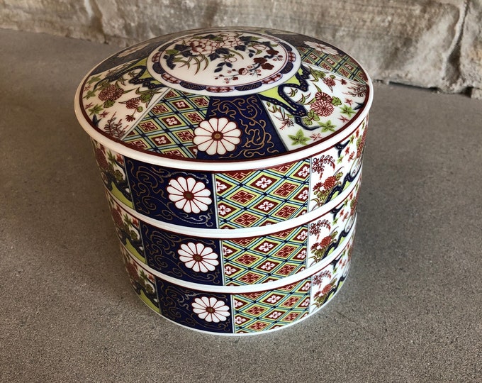 Imari Empress Porcelain 3 Tier Stacking Jubako Dish Stackable Trinket
