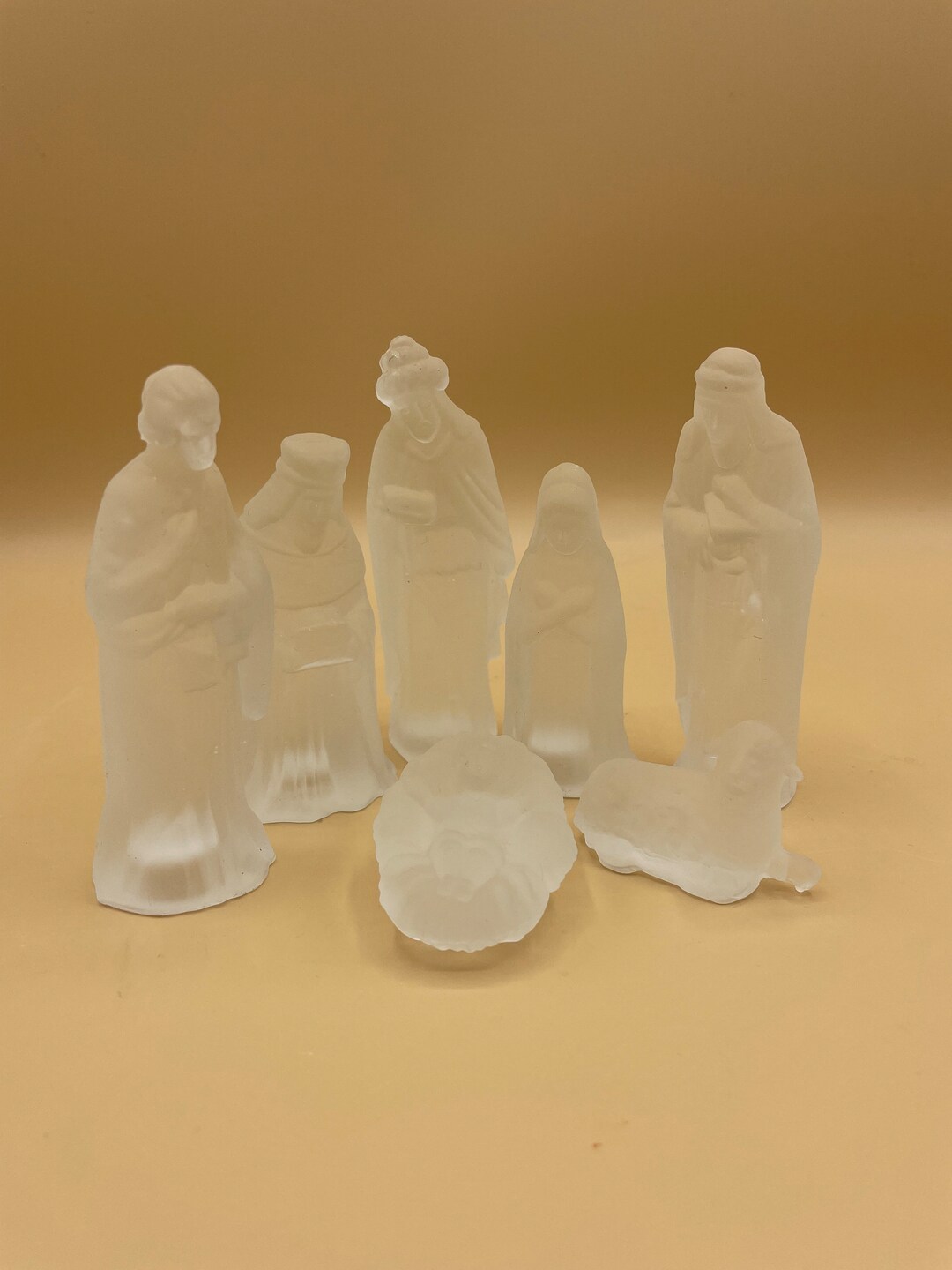 Vintage Frosted Satin Glass Nativity Set 7 Piece Vintage Etsy