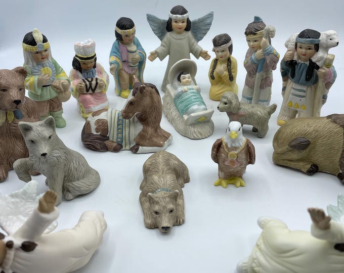 1992 House of Lloyd Native American Nativity Set 17 Piece Porcelain ...