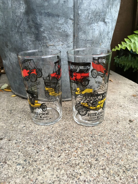 Vintage American Automobile Themed Glasses Antique Auto Ford | Etsy