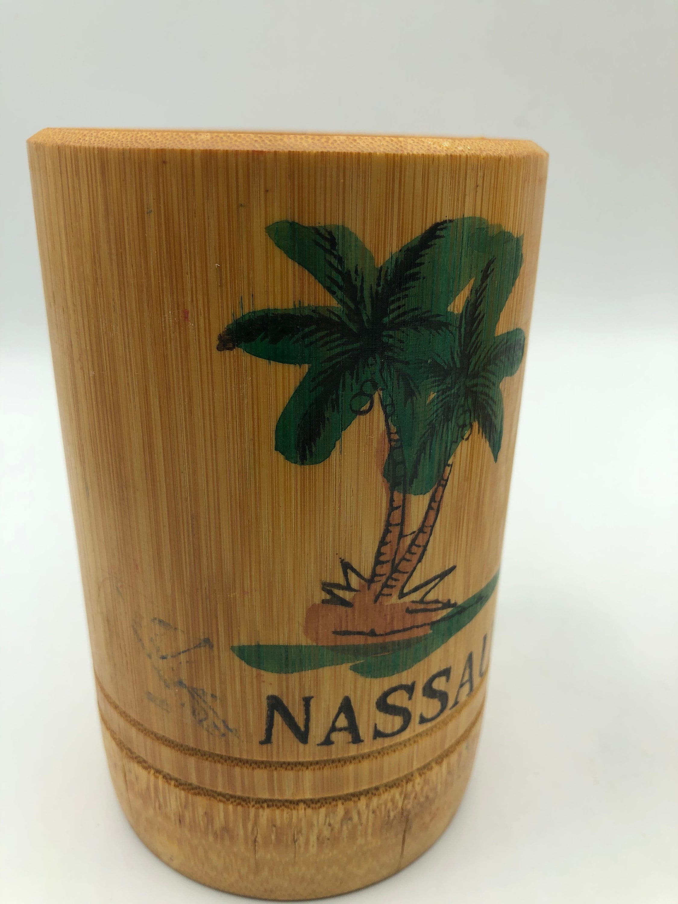 Vintage Bamboo Wood Nassau Mugs Palm Tree Bahamas Caribbean Mug Tiki Bar Cocktail Cup Polynesian Party Mancave Lounge Tropical Drink Rustic