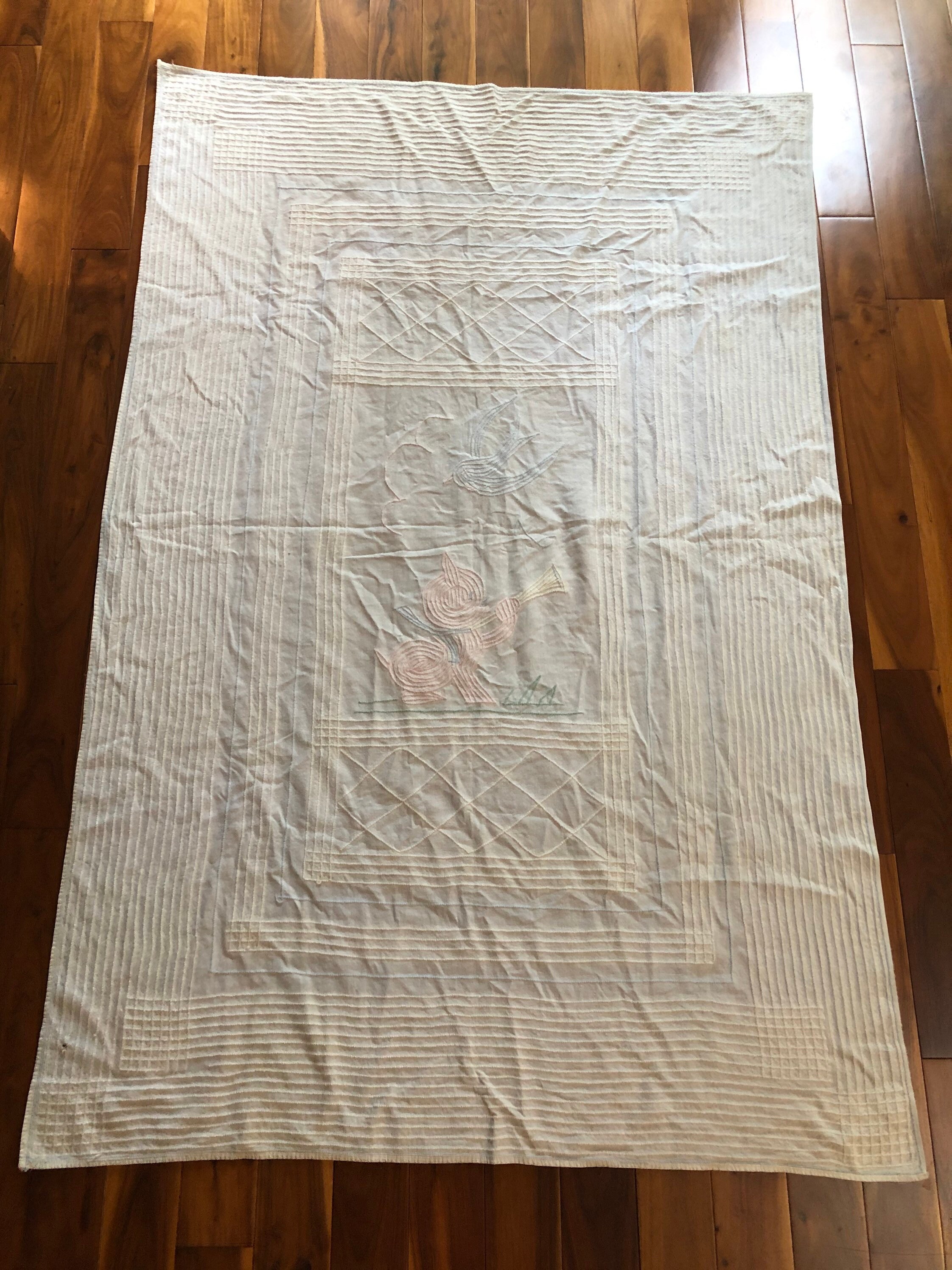 Vintage Chenille Baby Blanket Pink Kitty Baby Blanket Nursery Etsy