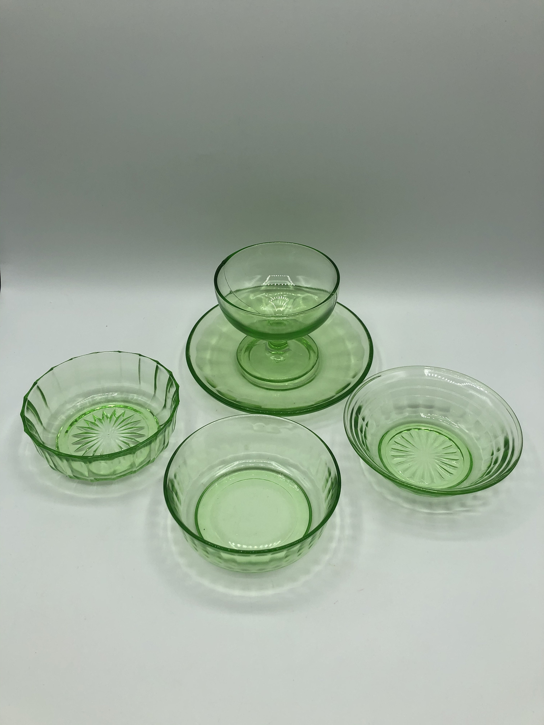 Green Vaseline Glass 5 Pieces Vintage Depression Federal Glass | Etsy