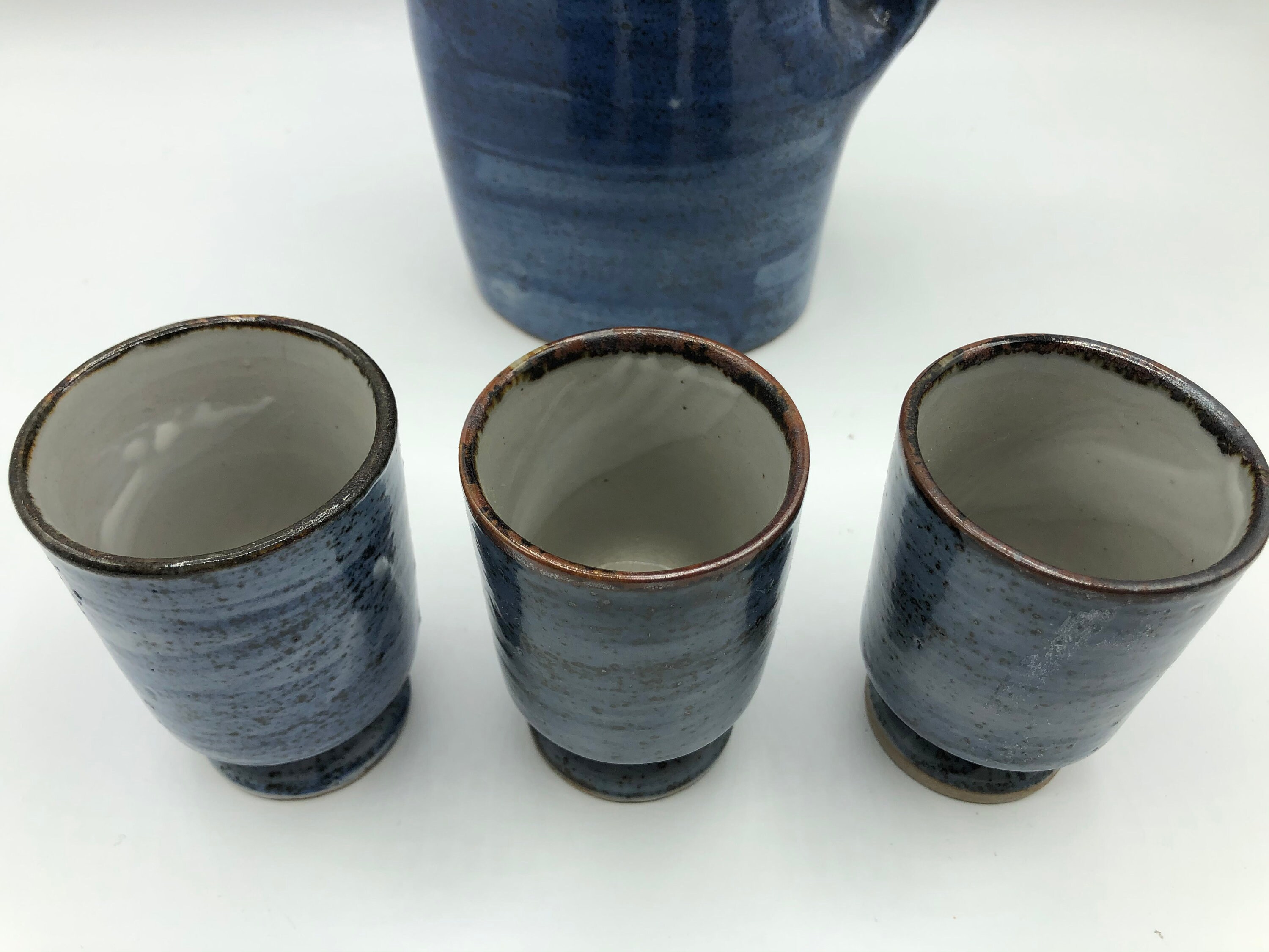Vintage Sake Set 3 Sake Cups and Wine Decanter Stoneware Etsy