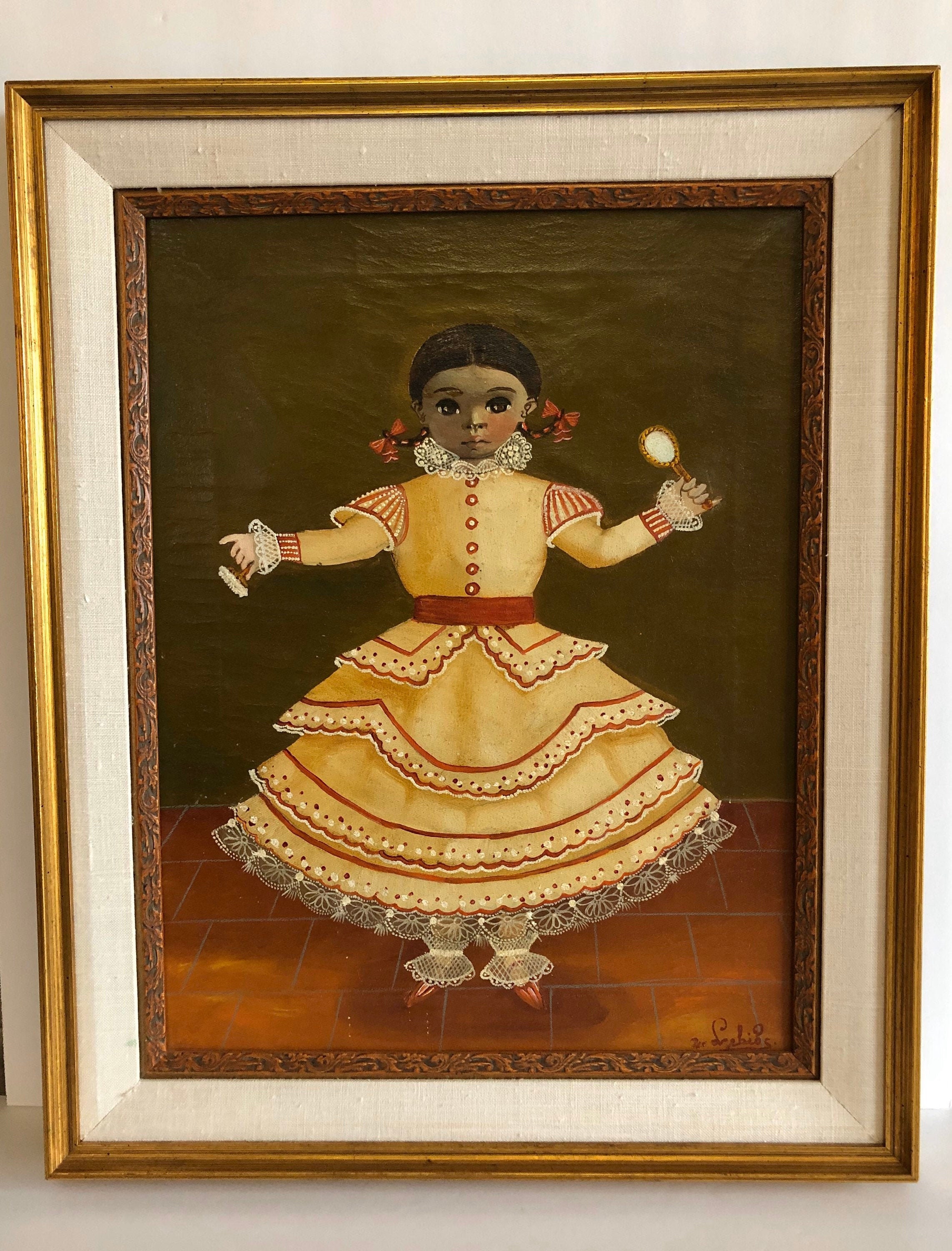 Antique/Vntge Original Mexican Painting Signed Original Frame Folk Art
