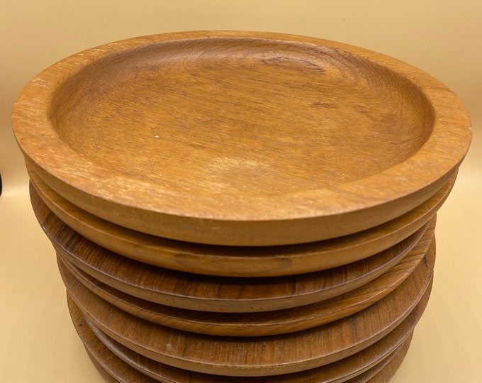 Vintage Solid Wood Dinner Plates Set Set of 8 Wooden Plate Etsy