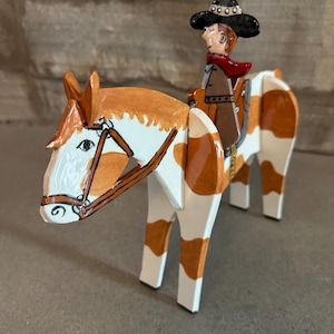 Vintage Ceramic Puzzle of Horse and Saddle Rider Ceramic Sculpture Horse Pony Figurine Hand Painted Horse and Rider Puzzle