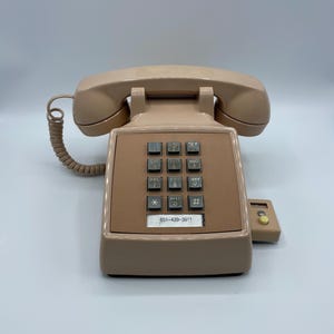Tan Touch Tone Push Button Phone Photo Prop Display Vintage Office Telephone Beige Old Fashioned Landline Corded Phone 1980s