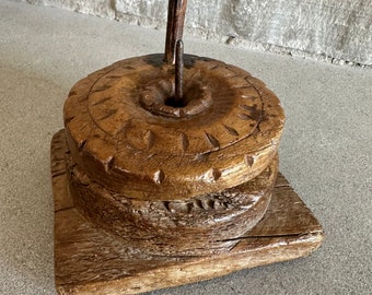 Antique Wooden Spice Grinder, Rustic Farmhouse Kitchen Decor