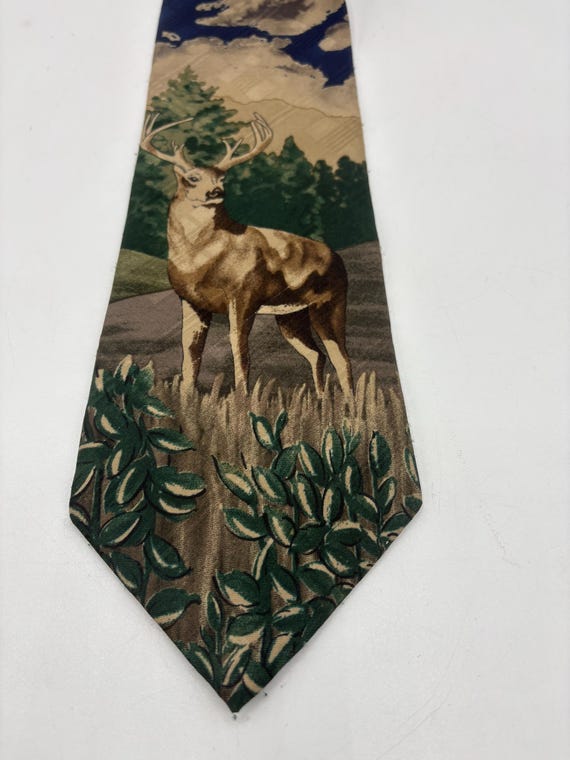 Deer in Nature Necktie, Vintage Deer Hunter Tie