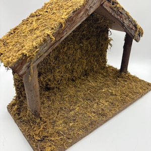 Vintage Nativity Manger Creche Wood Christmas Nativity Scene Barn Vintage Religious Baby Jesus Rustic Bethlehem Wooden Stable Straw Moss