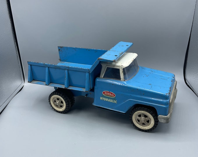 Vintage Blue Tonka Hydraulic Dump Truck Collectible Metal Toy Vehicle