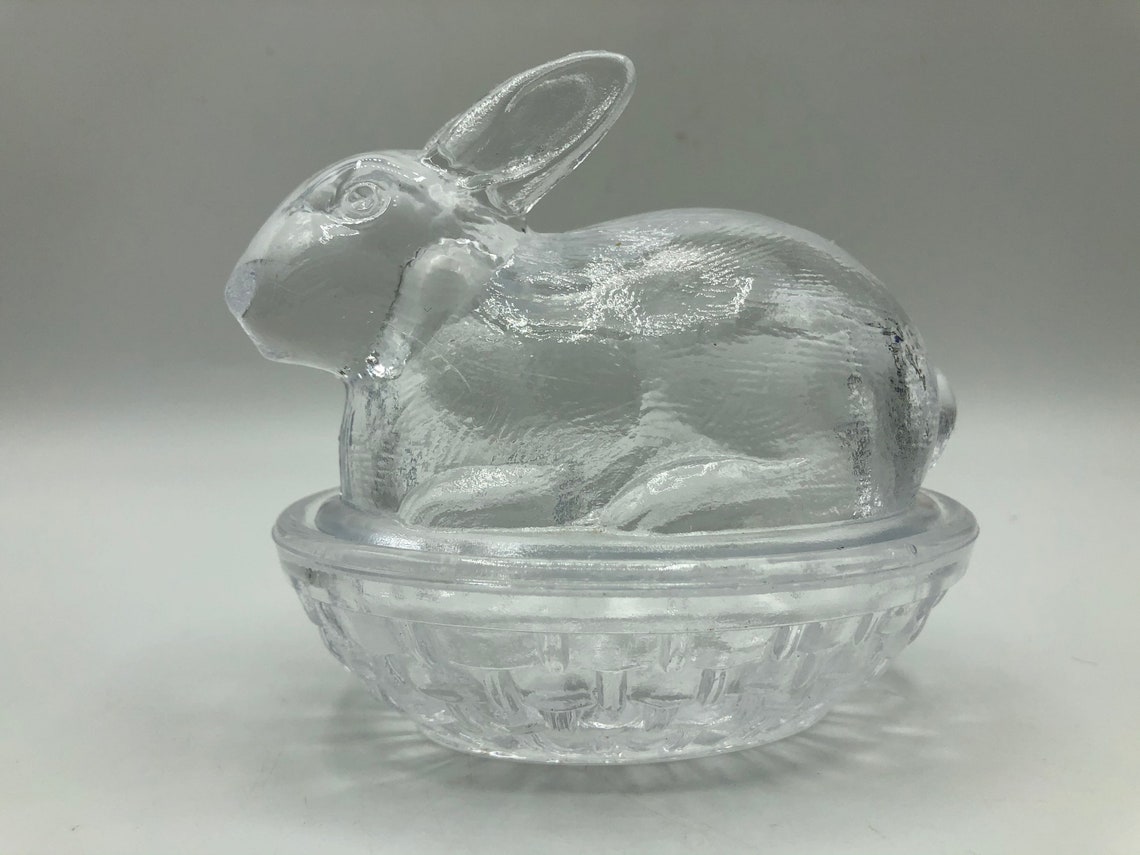 Cute Clear Glass Nesting Bunny Rabbit Covered Dish Vintage | Etsy