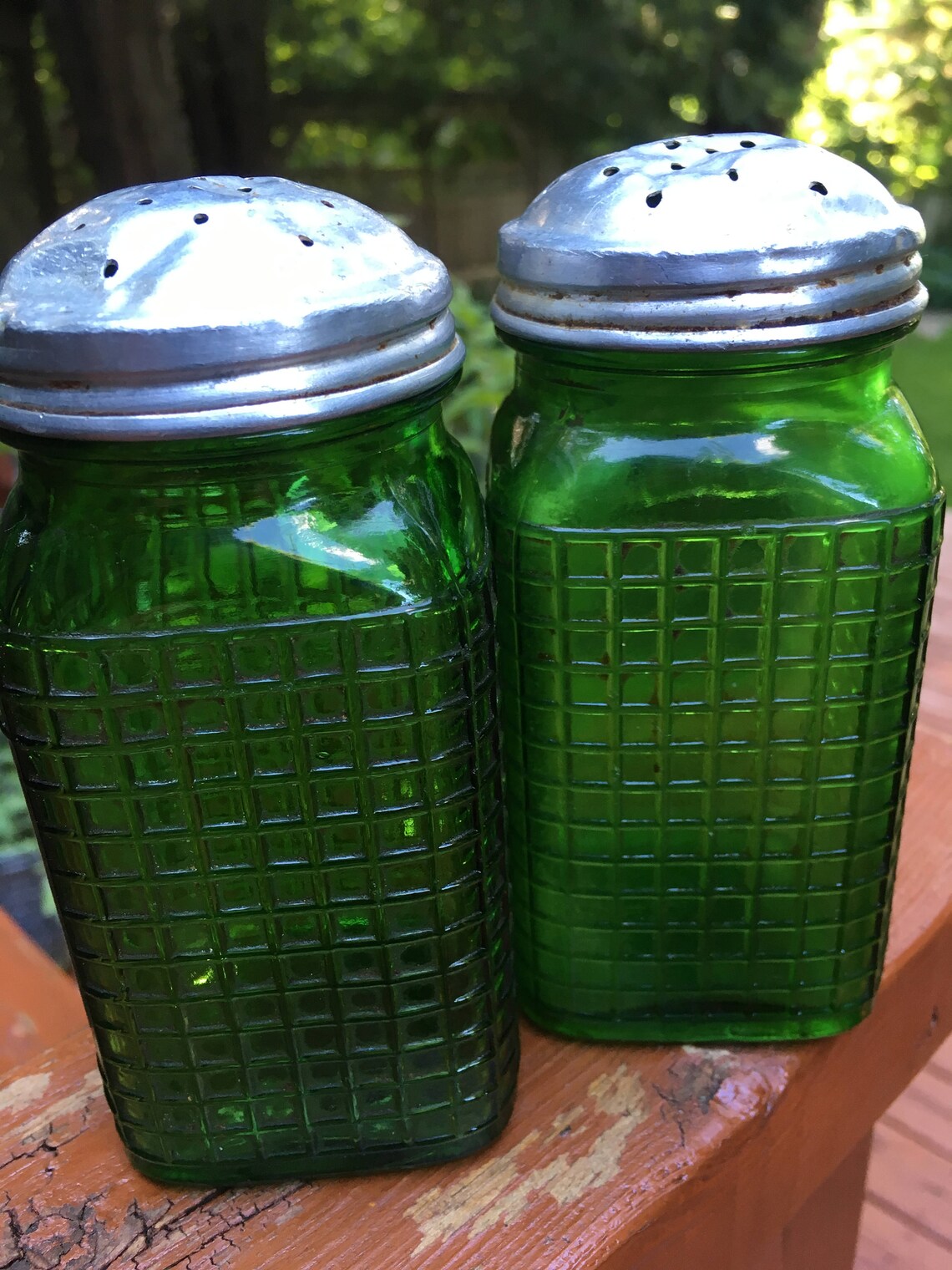 Green Depression Glass Large Salt and Pepper Shakers Owens Etsy