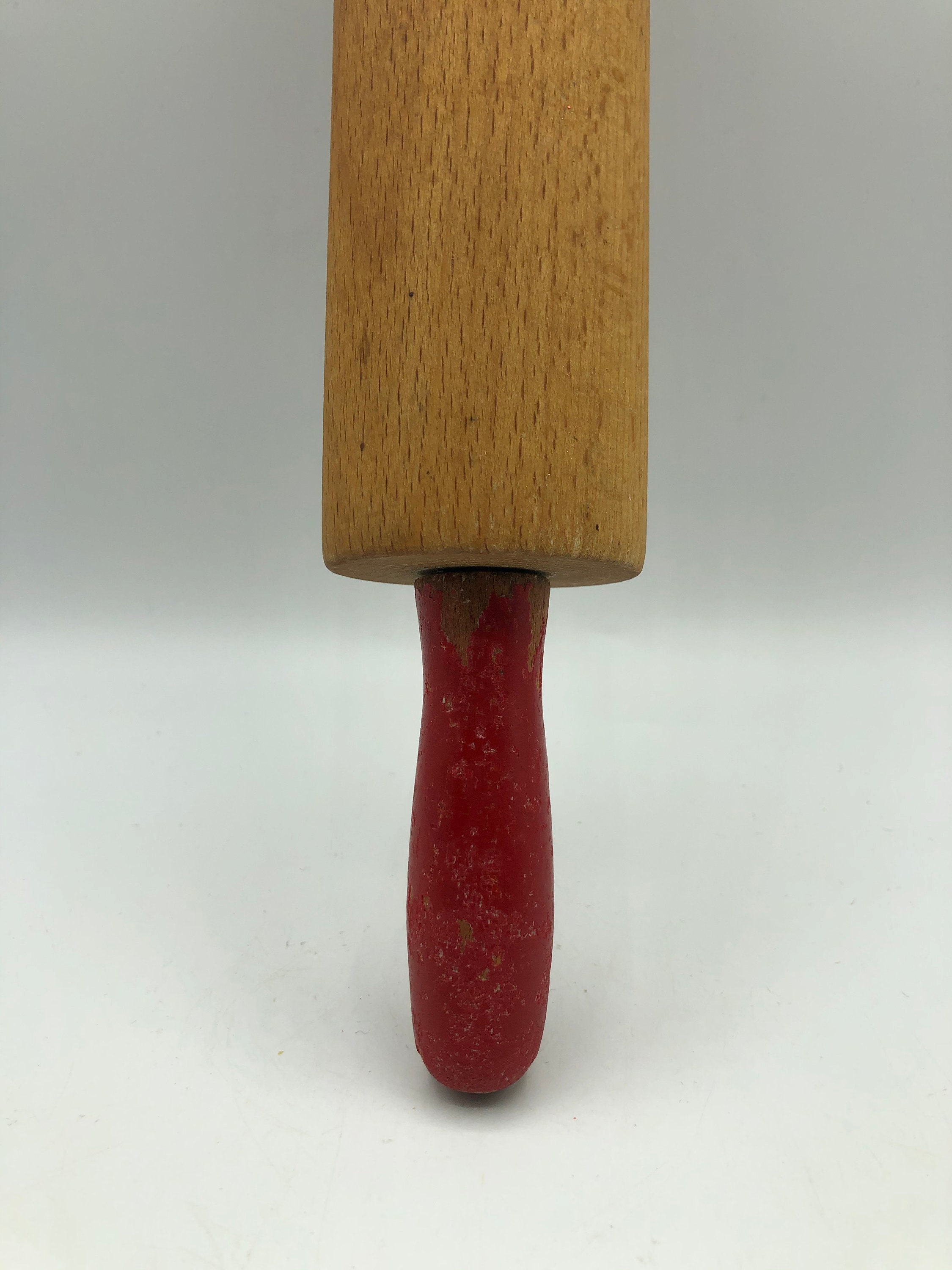 Vintage Wood Rolling Pin Red Handles Rustic Farmhouse Kitchen | Etsy