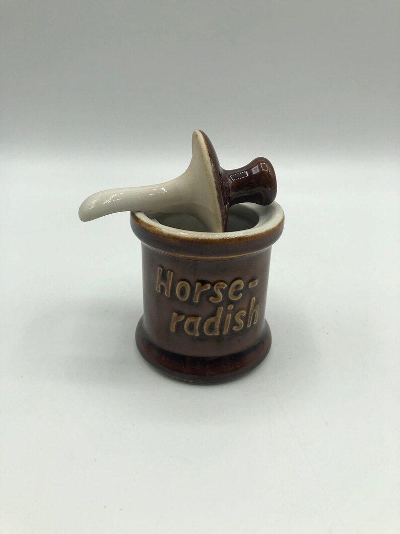 Vintage Lidded Cruded Horseradish Jar Built In Spoon Brown Etsy