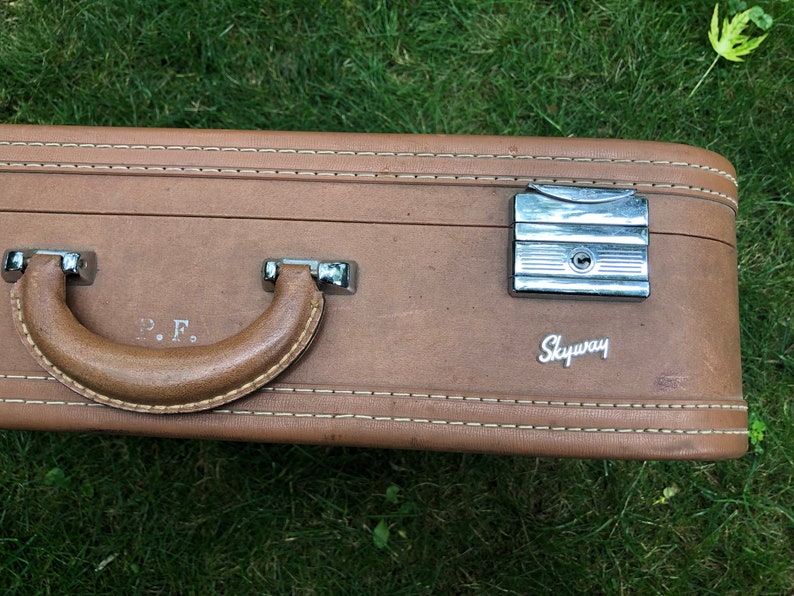 Vintage Skyway Brown Suitcase Stackable Hard Sided Luggage Medium Sized Retro Suit Case Bag Hipster Airplane Travel Overnight Bag Funky Case