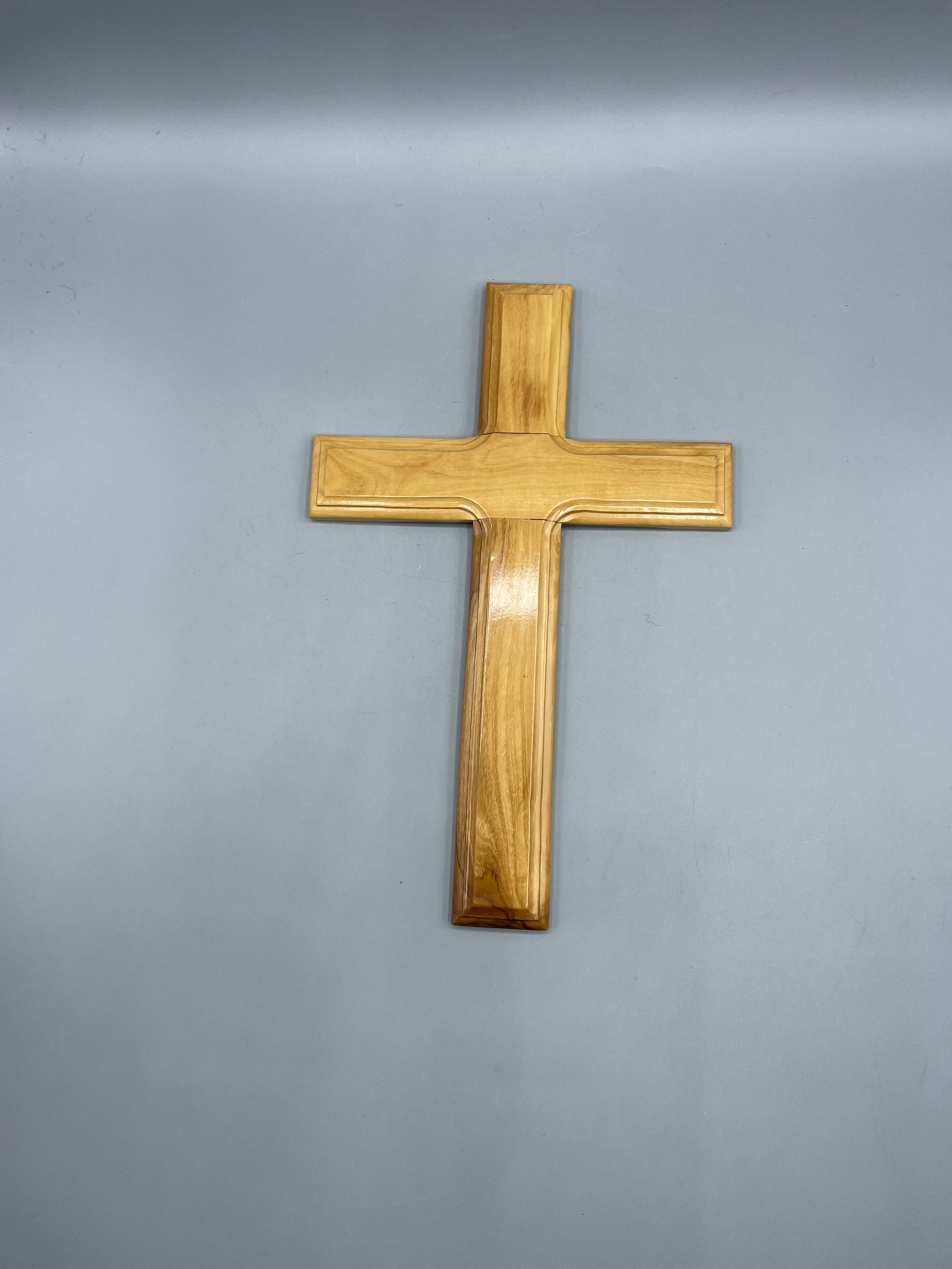 Hand Made Olive Wood Cross (Plain 10 inch) - Wall Hanging Art Décor Straight Simple Wooden Cross, Flat Solid Cross from Jerusalem Where Jesus