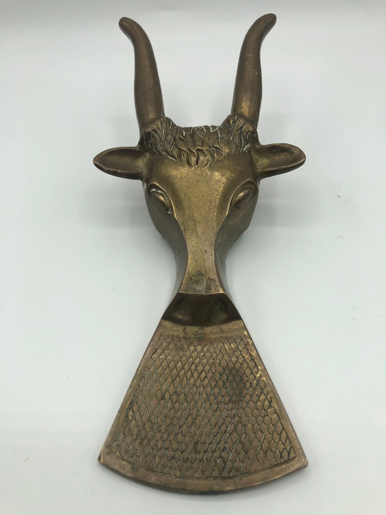 Solid Brass Steer Head Boot Jack Longhorns Texas Cow Horns Vintage Mid Century Western Home Decor 1960s Mid Century Modern Boho Sculpture