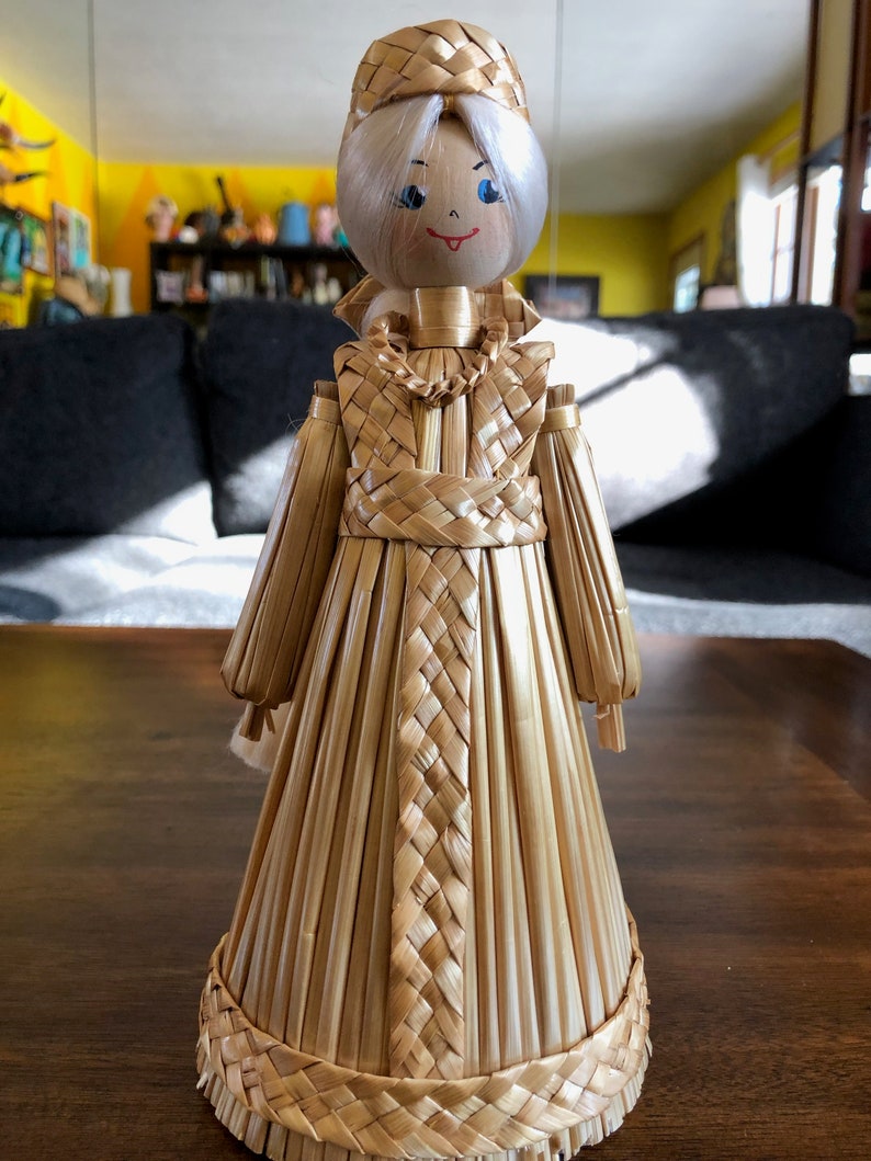 Russian Straw Art Doll Handmade Girl Figure Gold Dress Long Etsy