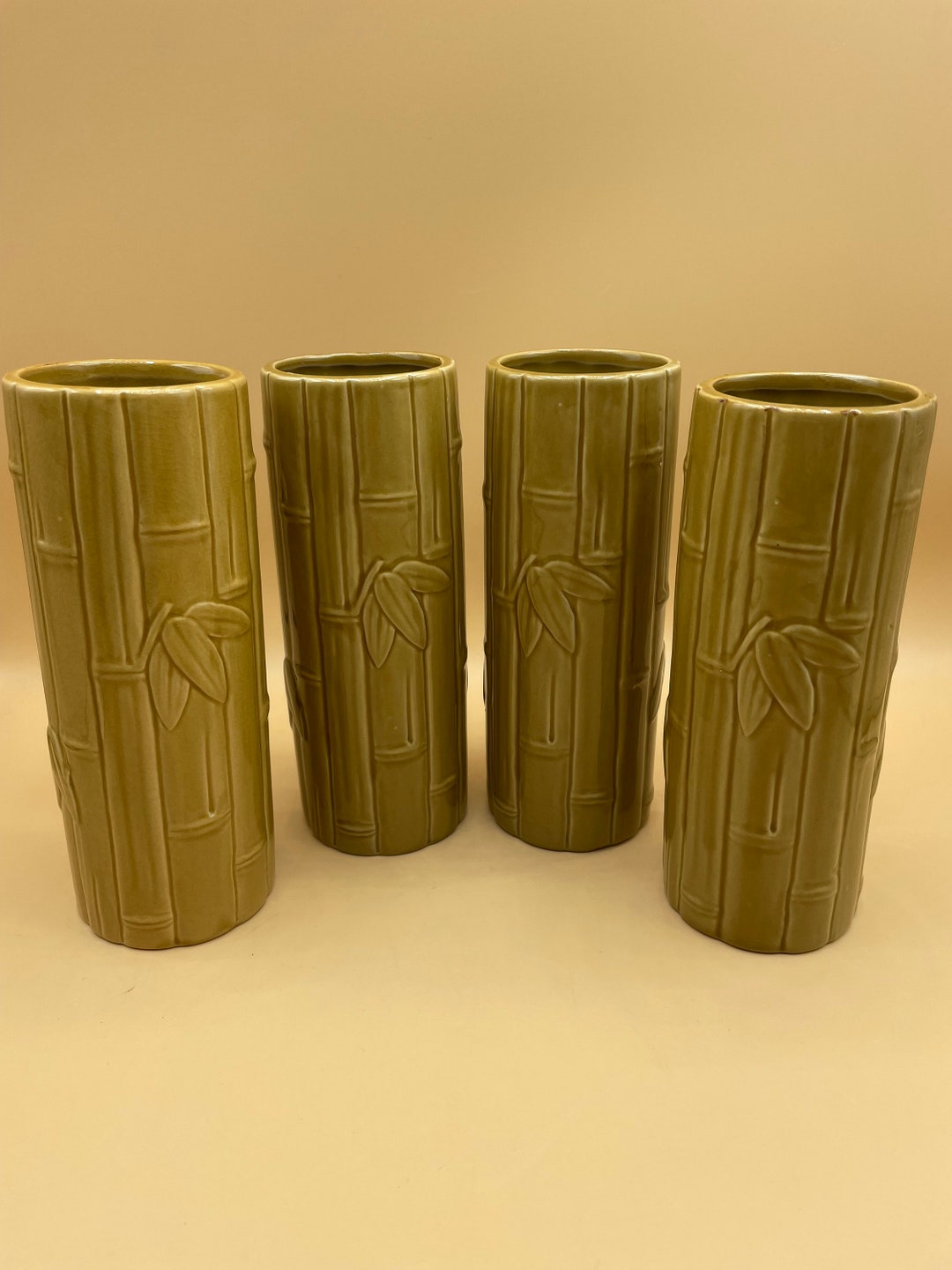 Set of 4 Tan Bamboo Vintage Tiki Bar Mugs Hawaiian Cocktail Cup ...