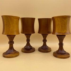 Vintage Wood Drink Goblets Set of 4 Wooden Wine Glasses Vintage Natural Wood Grain Mugs Barware Tumblers Stemware Drinkware Stemmed Chalices