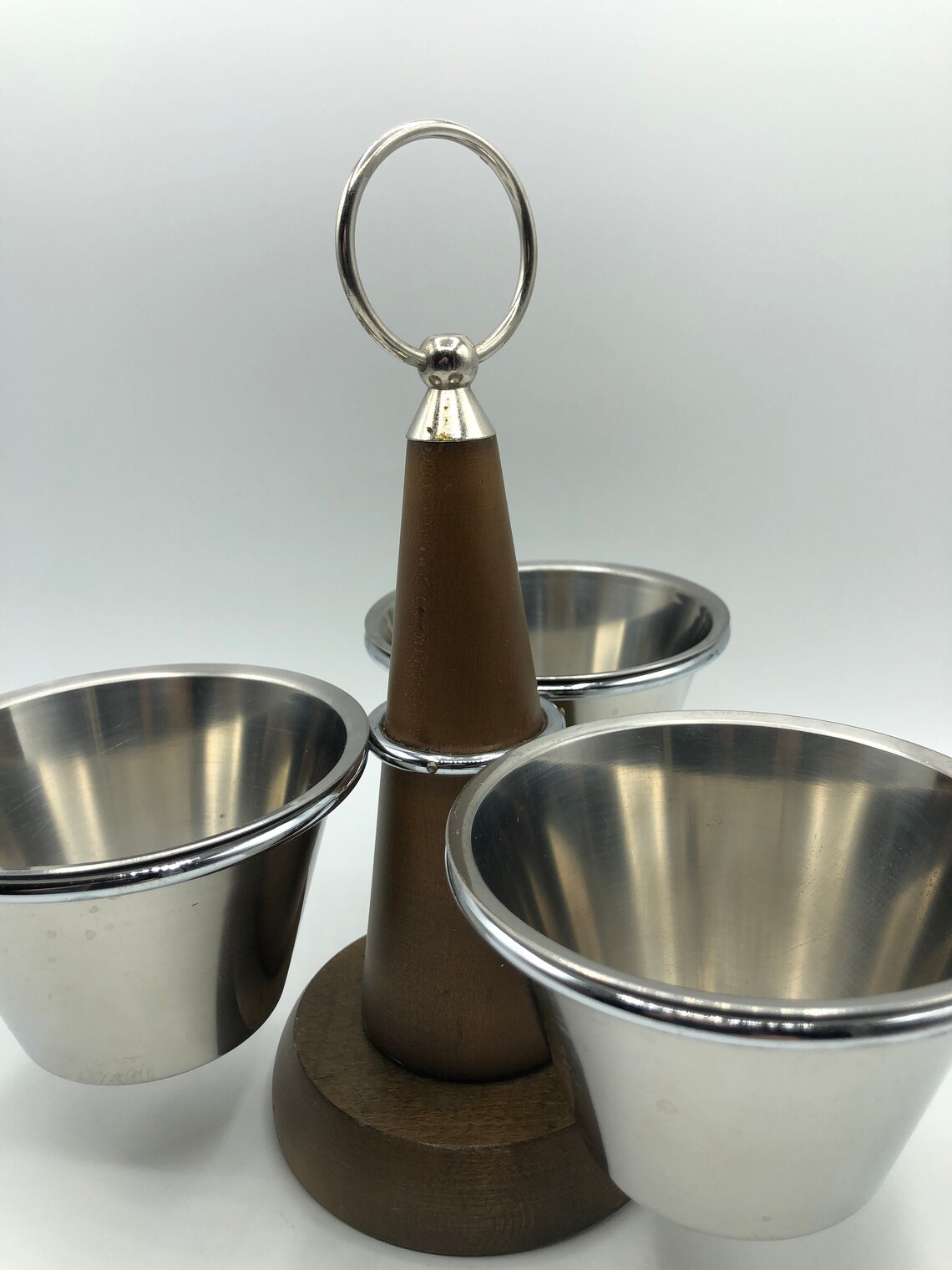 Vintage Teak and Stainless Condiment Caddy Lazy Susan Tidbit Etsy