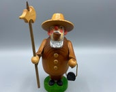 Vintage German Smoker Night Watchman with Lantern Spear Wooden Figurine Incense Burner Wood Carved Man Smoking Pipe Tobacciana Wooden Folk