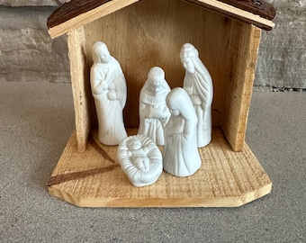 Small White Ceramic Nativity with Creche Ceramic Manger Scene