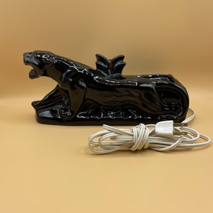 Vintage Ceramic Blank Panther TV Lamp Planter Statue Crouching Stalking Figurine Light Retro Mid Century 1950s 1960s Art Deco Decor MCM 1426