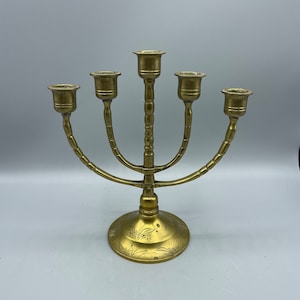 Vintage Brass Candelabra Dramatic Theatrical Lighting Formal Mid Century Candle Holder Four Arm Candlestick Holder Mid Century Modern Metal