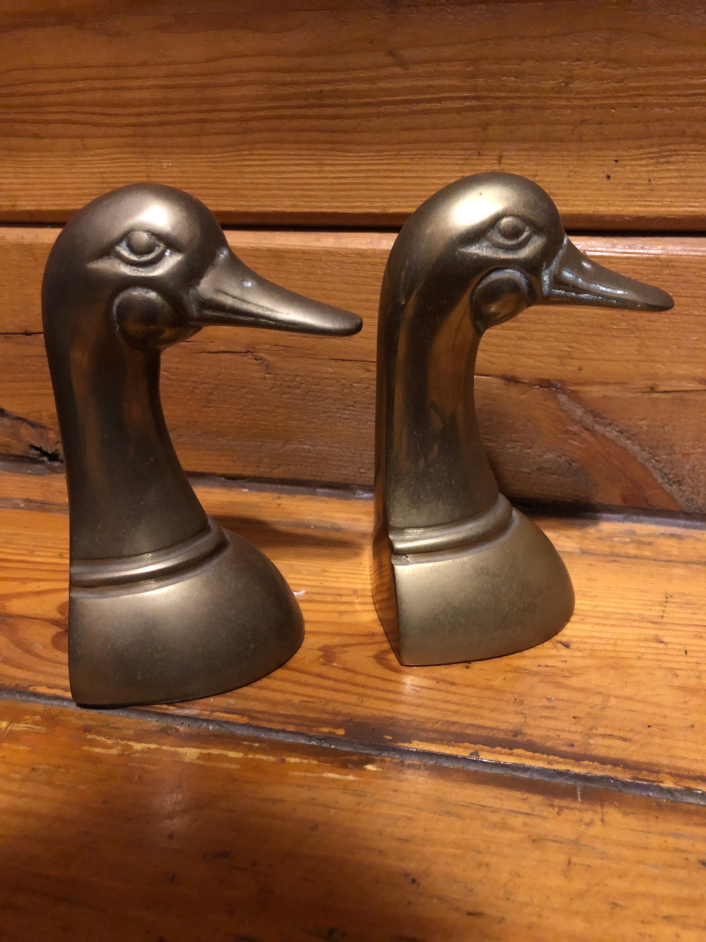 Vintage Brass Duck Bookends Vintage Heavy Gold Ducks Heads Etsy